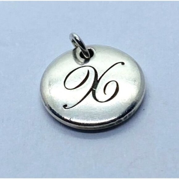 Tiffany Silver Letter X Alphabet Initial Round Circle Notes Charm Pendant